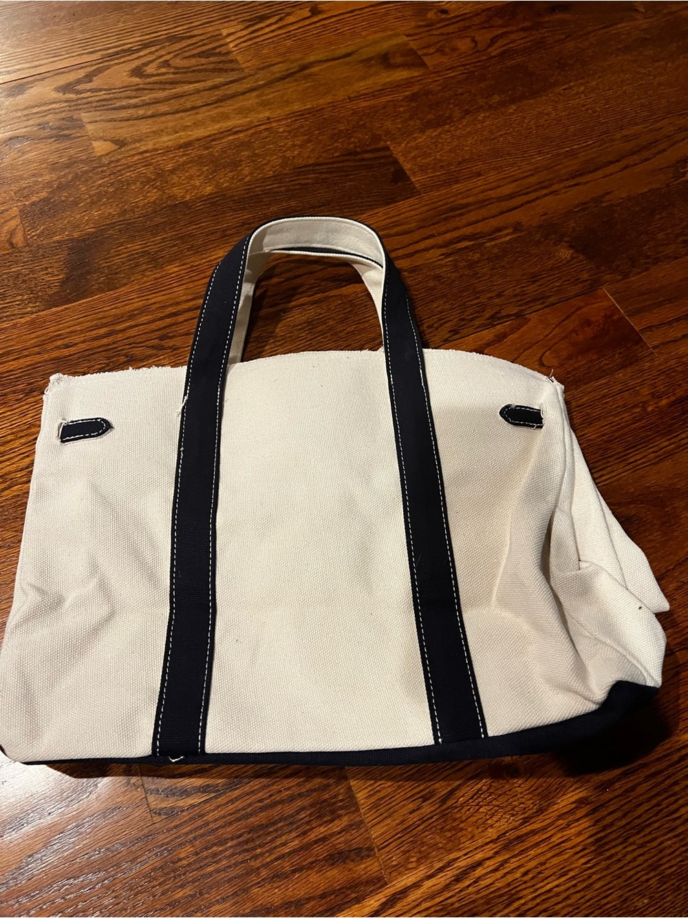 NWT Viral Boatkin Canvas Tote Bag Navy Trim Birkin Style Gold Hardware - Picture 5 of 6
